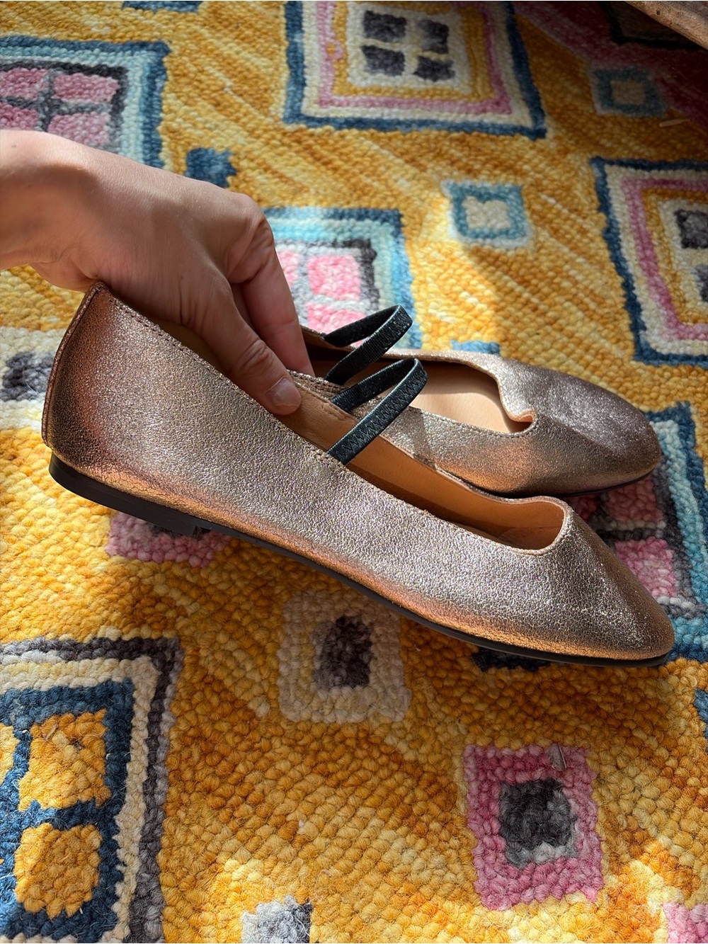 Madewell Metallic Rose Flats with Black Mary Jane Straps
